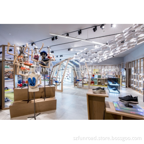 Customized retail shop lovely displays for sports shoes chain store designs